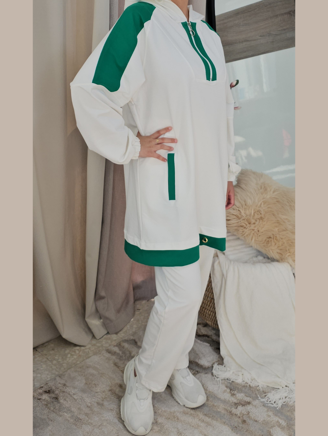 Casual Half-Zipper Tracksuit-white