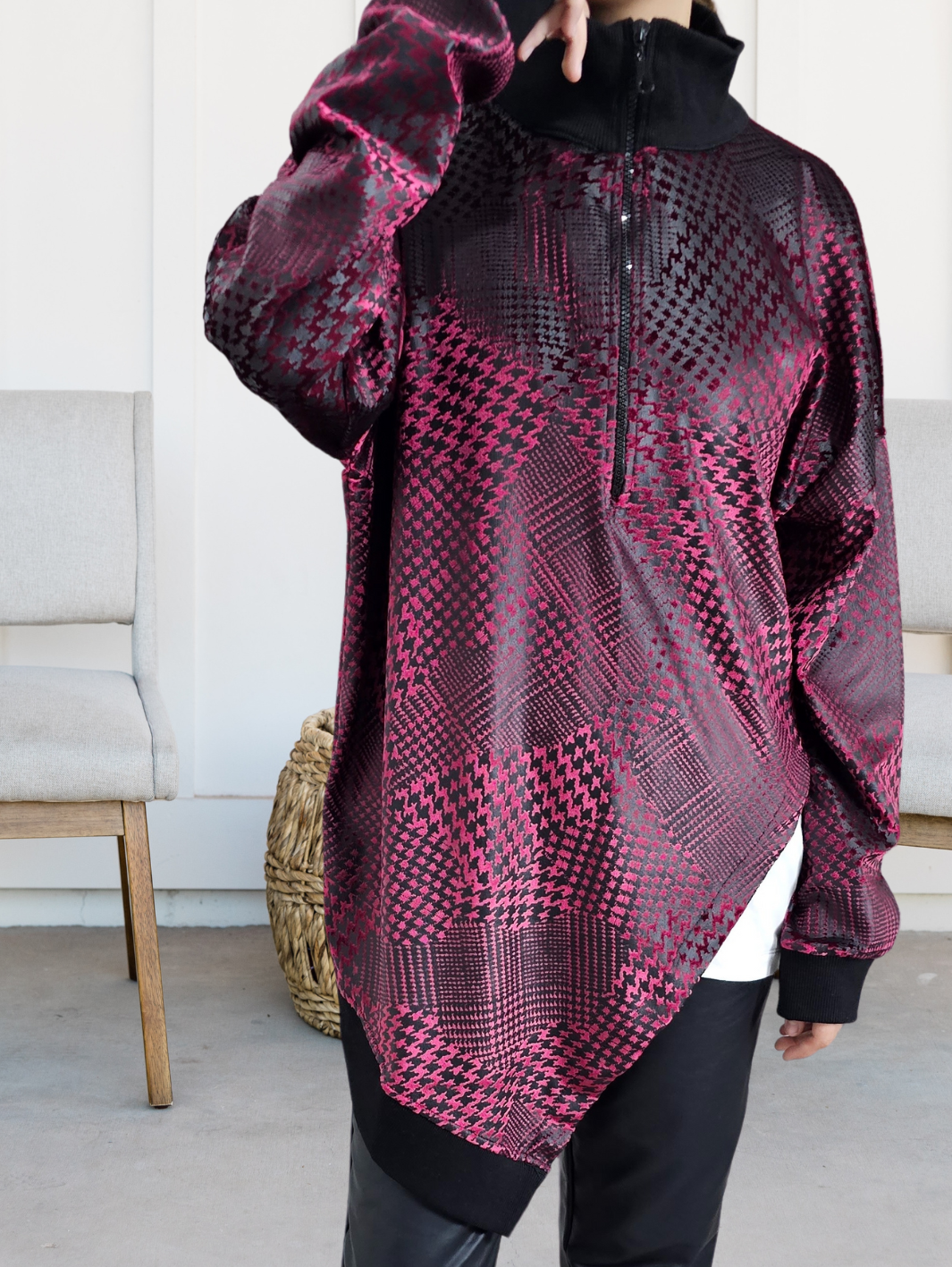 LUXURY BRAND - SOFT VELVET STYLISH TUNIC- BURGUNDY