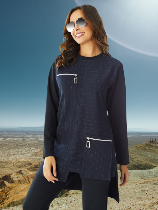 LUXURY TURKISH BRAND COTTON TUNIC - NAVY BLUE (ESTEE LINE)